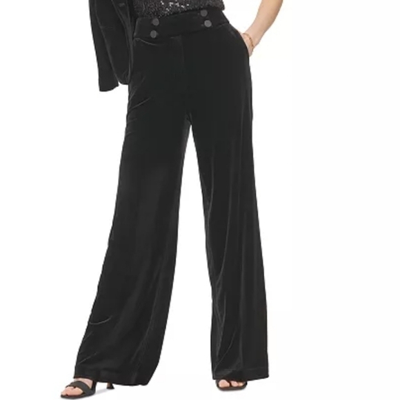 CALVIN Klein Black Velvet Wide Leg Holiday Pants - Picture 1 of 11